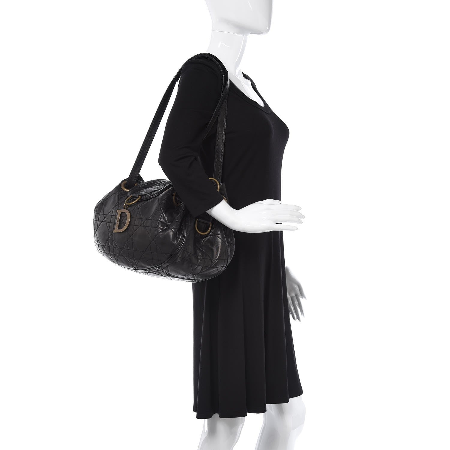 Christian Dior Lambskin Cannage Flap Shoulder Bag Black 2 of 7
