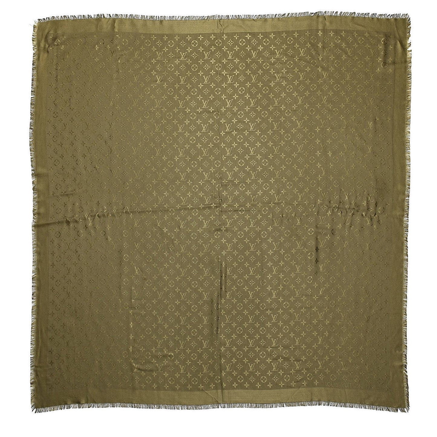 Silk Wool Monogram Shawl Kaki