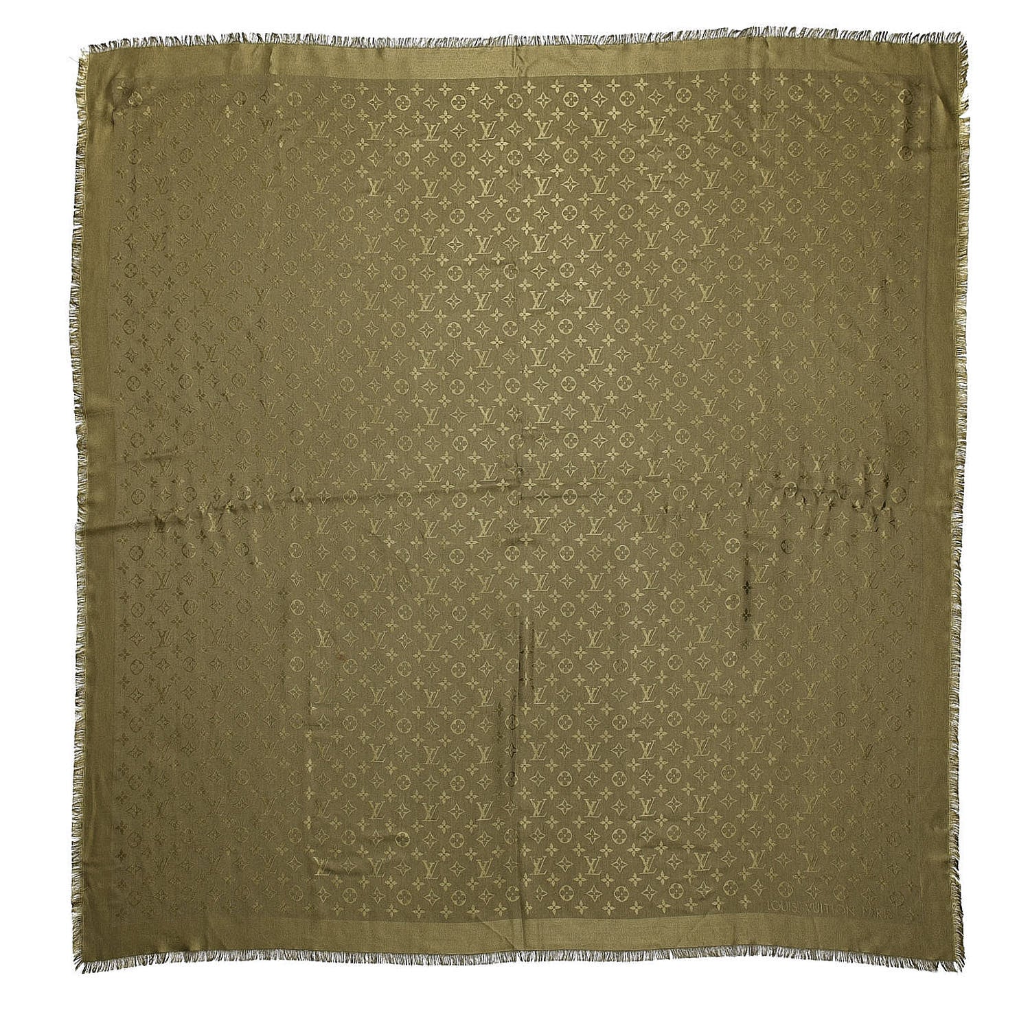 Louis Vuitton Silk Wool Monogram Shawl Kaki 1 of 7