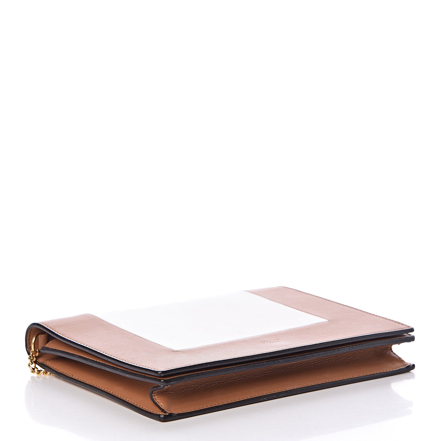 Smooth Lambskin Frame Evening Chain Clutch Tan Optic White