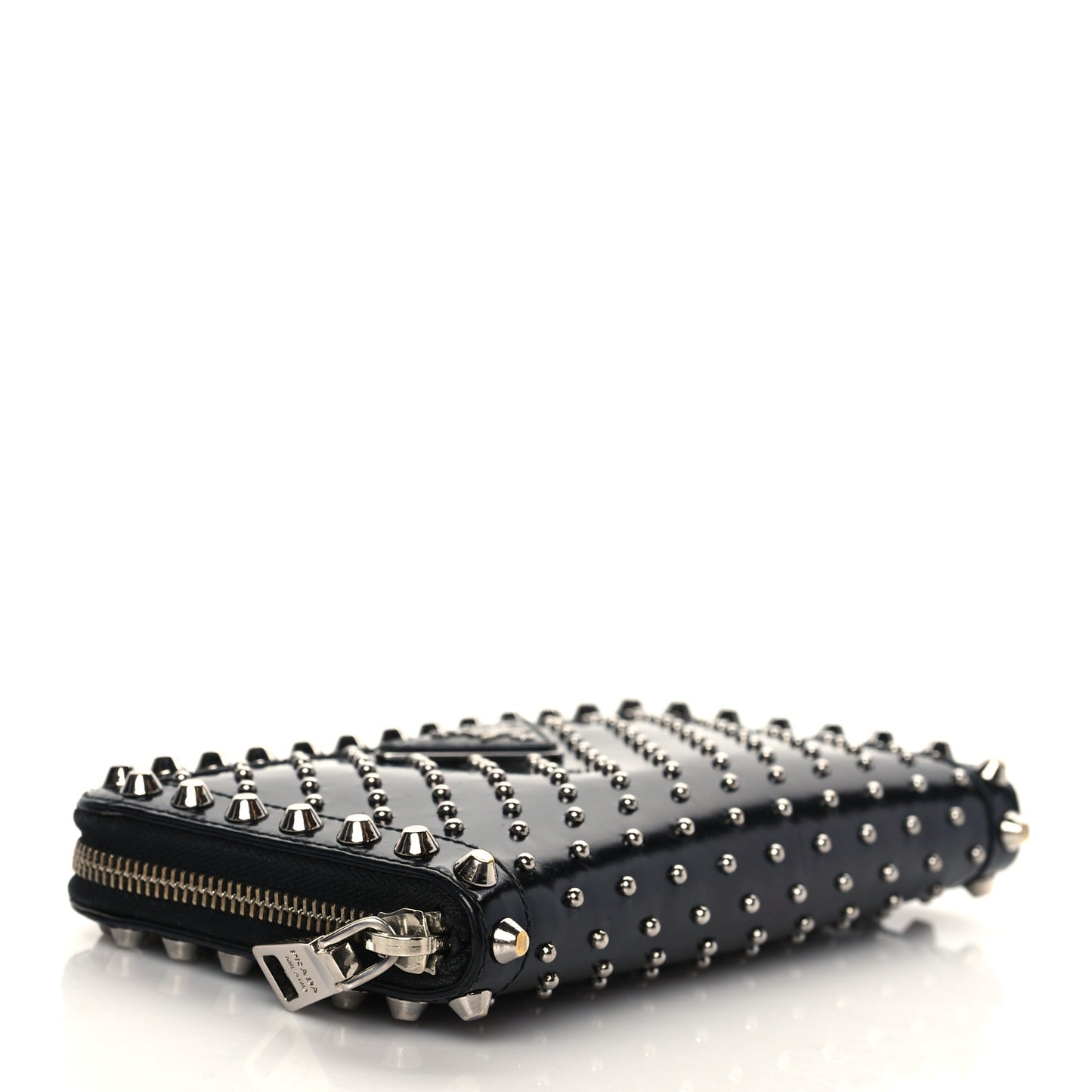Spazzolato Studded Zip Around Wallet Black
