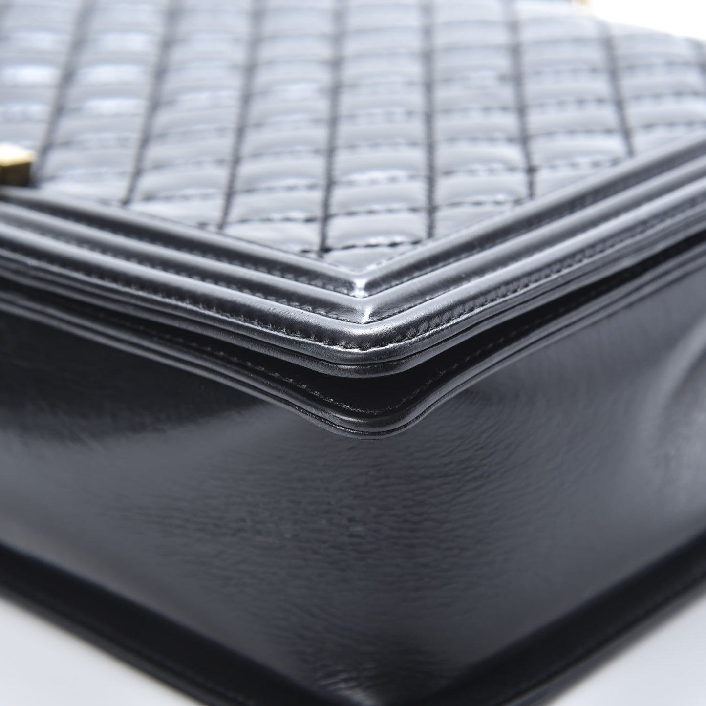 Glazed Calfskin Quilted Large Boy Flap Black