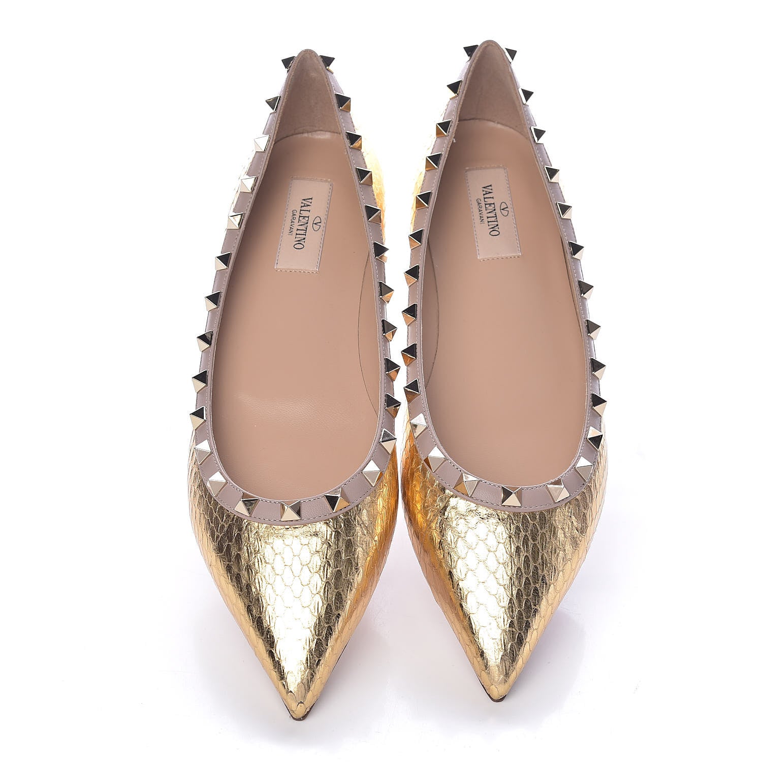 Valentino Garavani Metallic Watersnake Rockstud Ballerina Flats 40 Gold Poudre 9 of 10