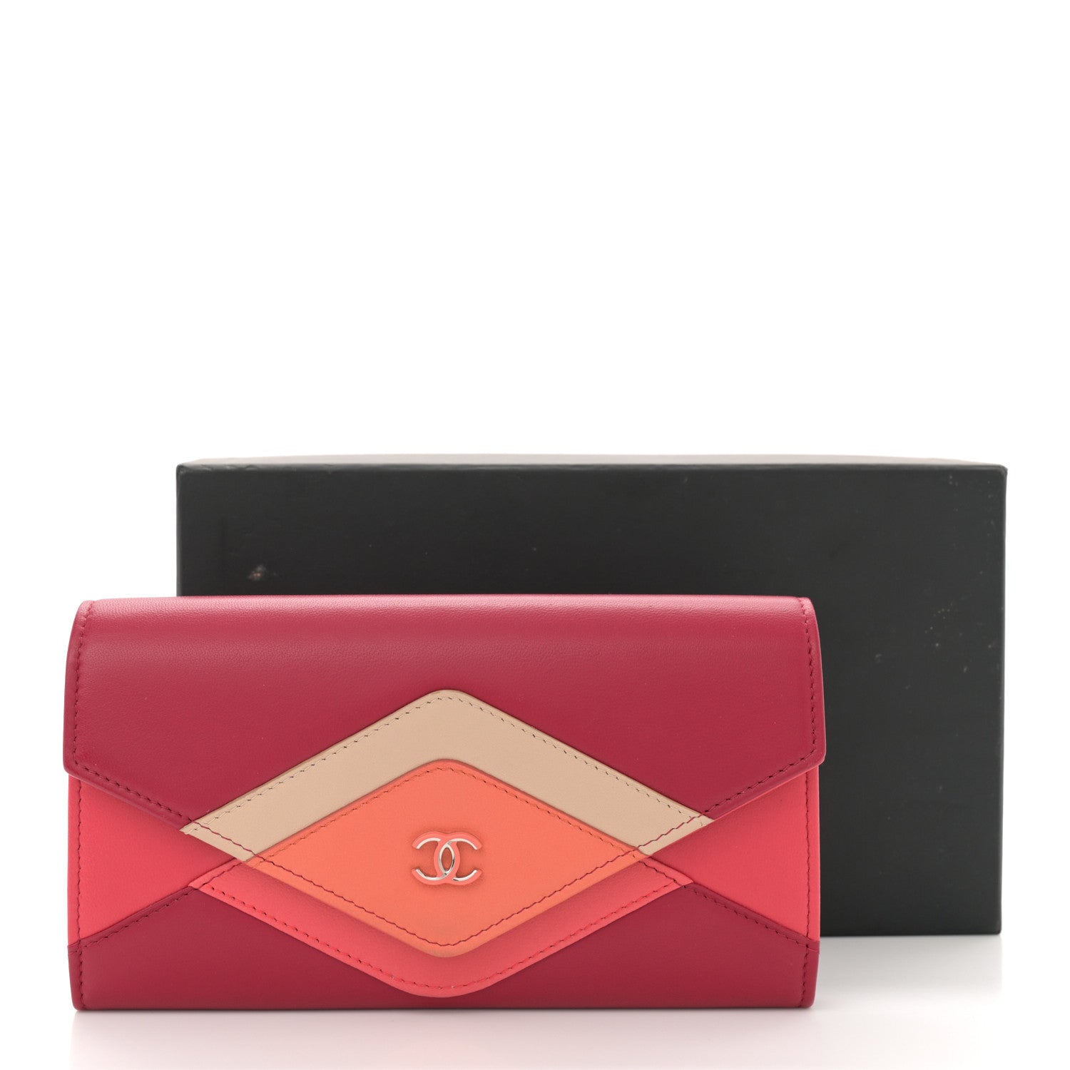 Chanel Lambskin Chevron Large Gusset Flap Wallet Dark Pink Multicolor 11 of 11