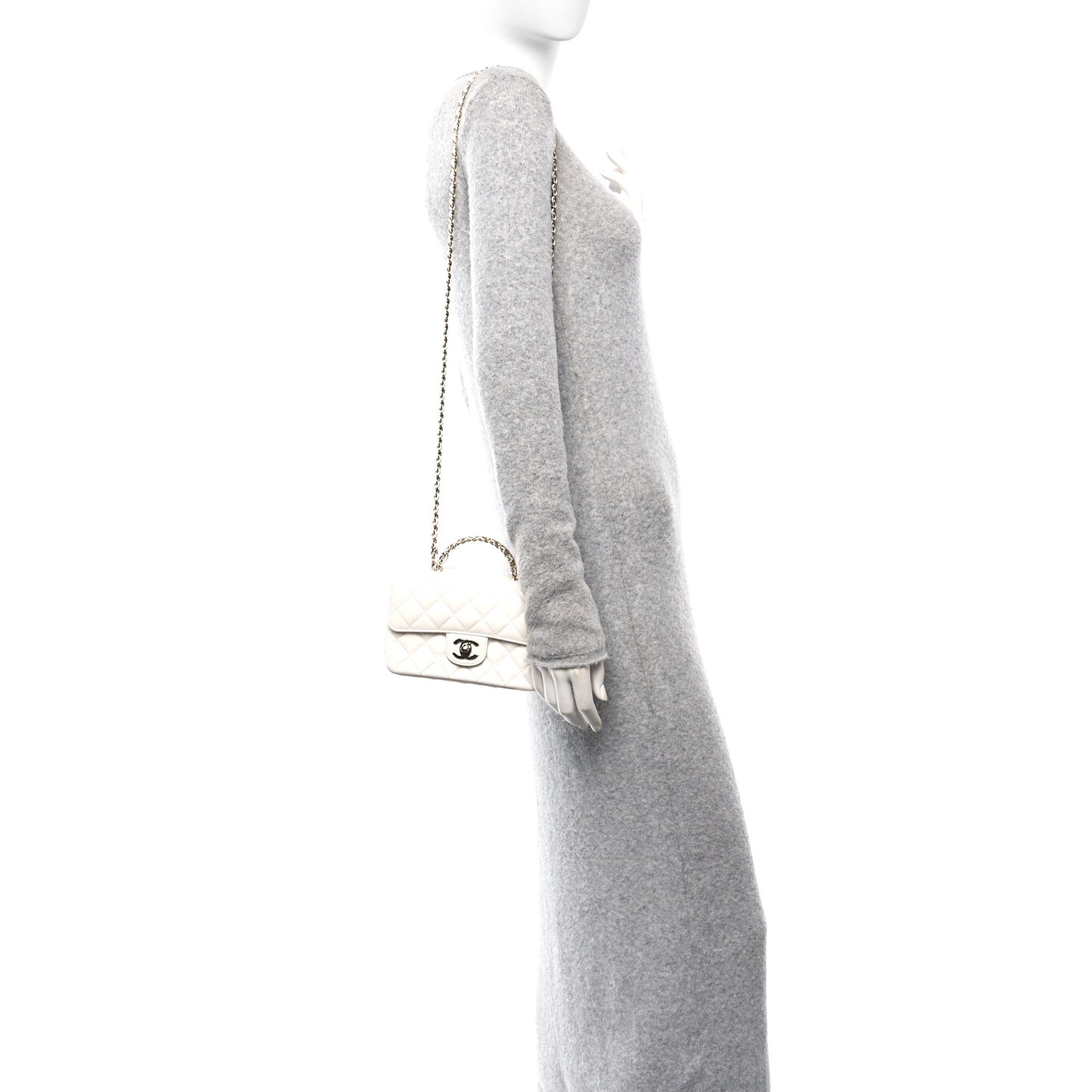 Lambskin Quilted Mini Crystal Top Handle Rectangular Flap White