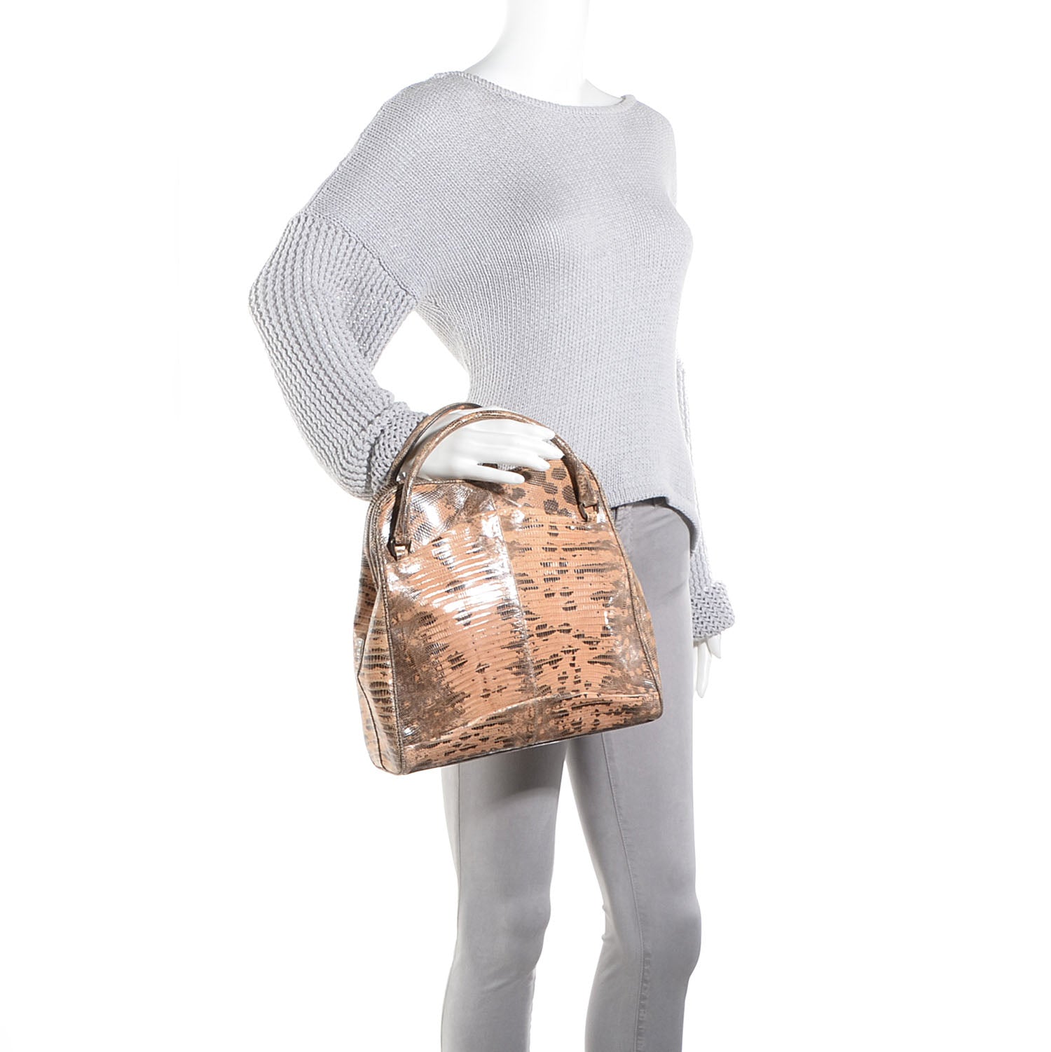 Prada Lizard Kiss Lock Frame Bag Beige 2 of 7