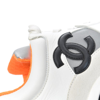 Chanel Nylon Calfskin Suede CC Womens Sneakers 37 White Orange 10 of 15