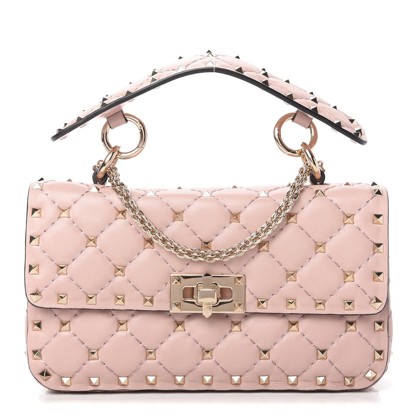 Nappa Small Rockstud Spike Shoulder Bag Water Rose