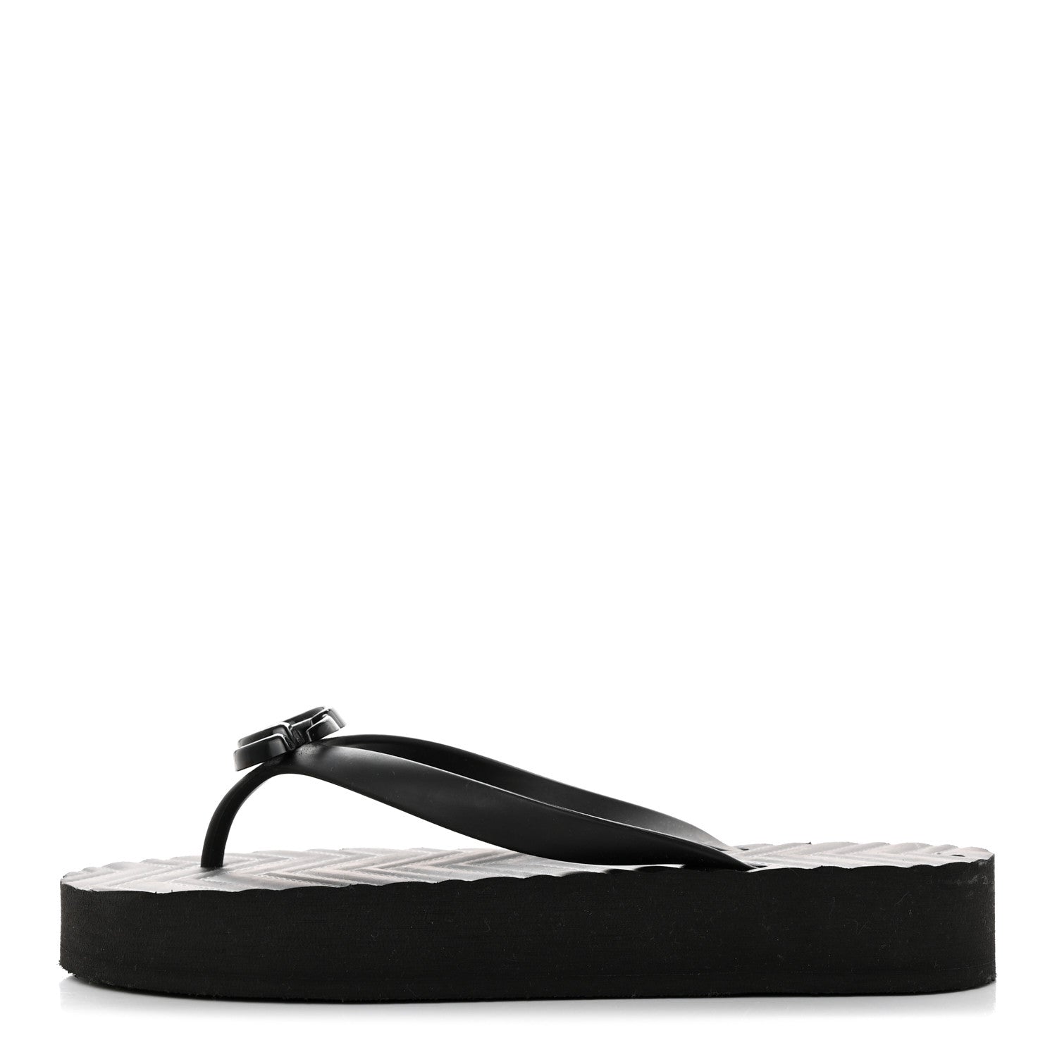 Gucci Rubber Chevron Womens GG Thong Sandals 38 38 Black 1 of 9