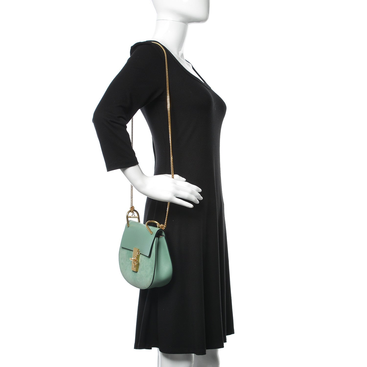 Chloe Suede Smooth Calfskin Mini Drew Shoulder Bag Happy Green 2 of 13