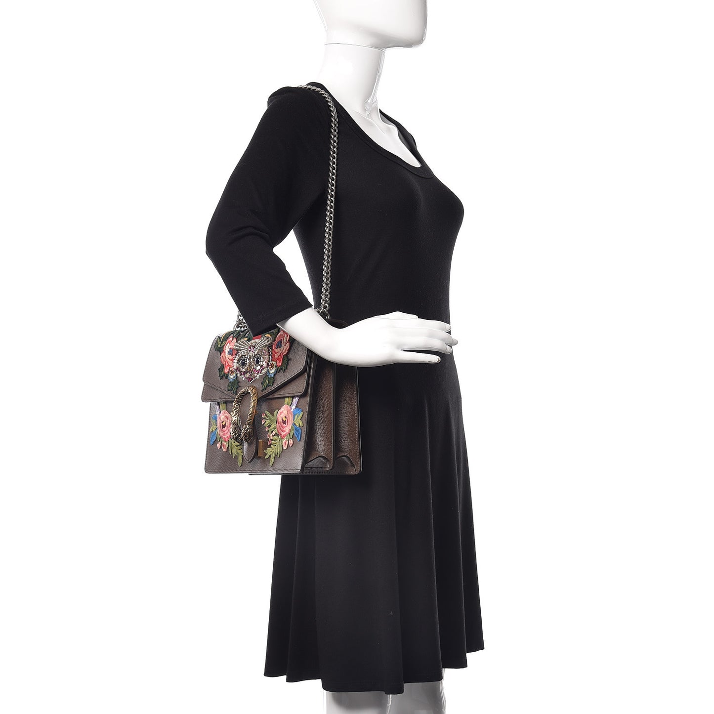Calfskin Web Owl Embroidered Medium Dionysus Shoulder Bag New Acero Multicolor