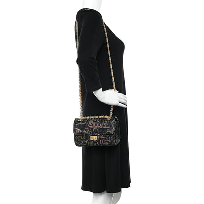 Chanel Calfskin Crocodile Embossed Graffiti 2.55 Mini Cocodile Reissue Flap Black Pink 2 of 11