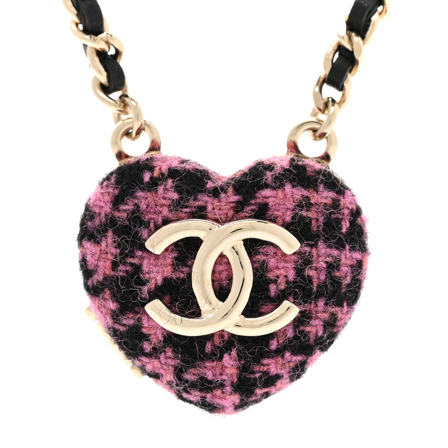 Lambskin Tweed CC Locket Pendant Necklace Black Pink Gold