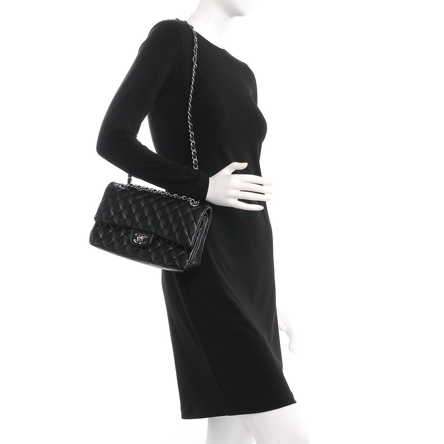 Lambskin Quilted Medium Double Flap Black