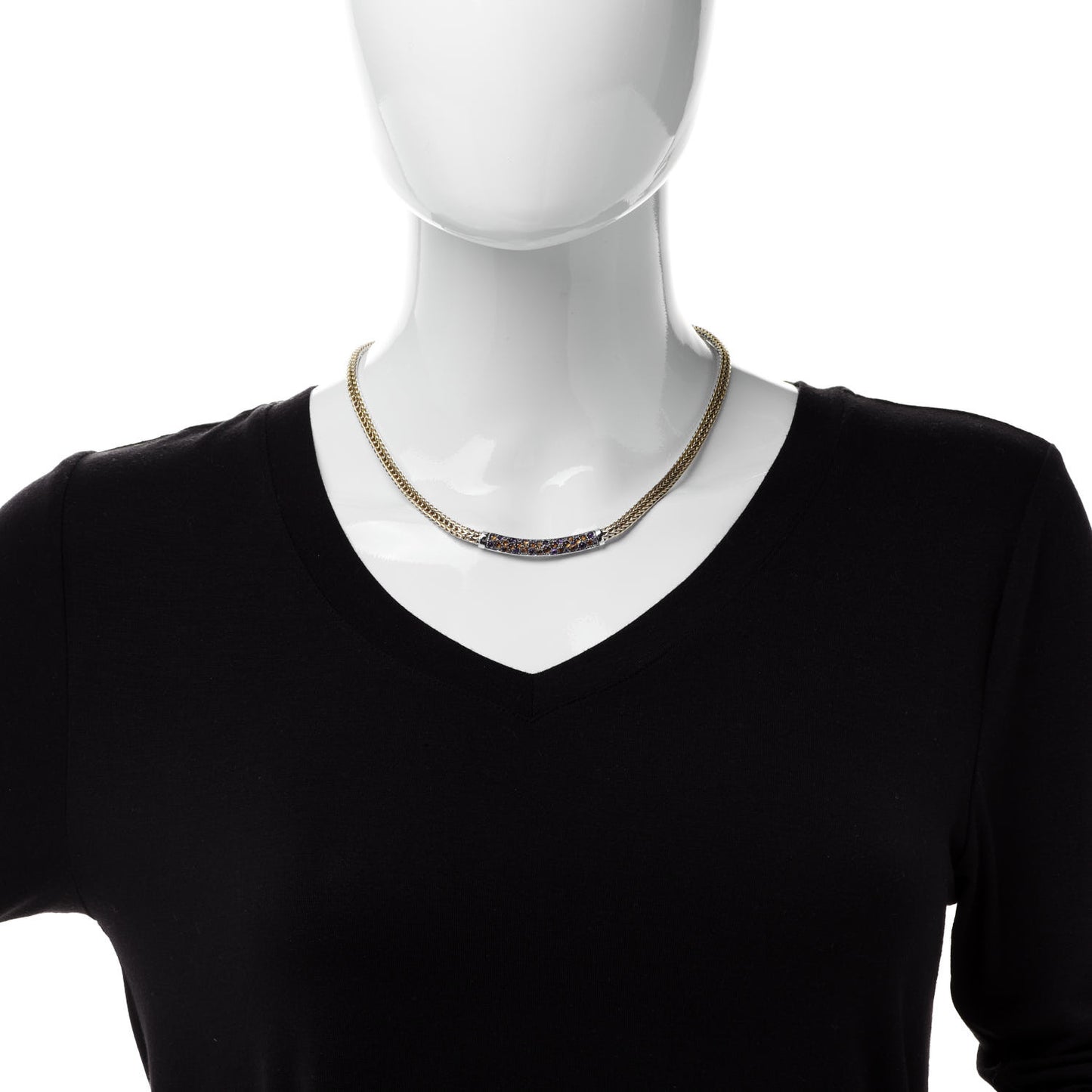 Sterling Silver 18K Yellow Gold Amethyst Citrine 5mm Classic Chain Reversible Lava Necklace