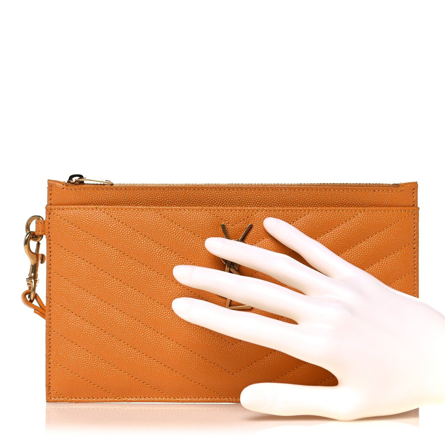 Saint Laurent Grain De Poudre Chevron Monogram Large Bill Pouch Senape Yellow 2 of 10