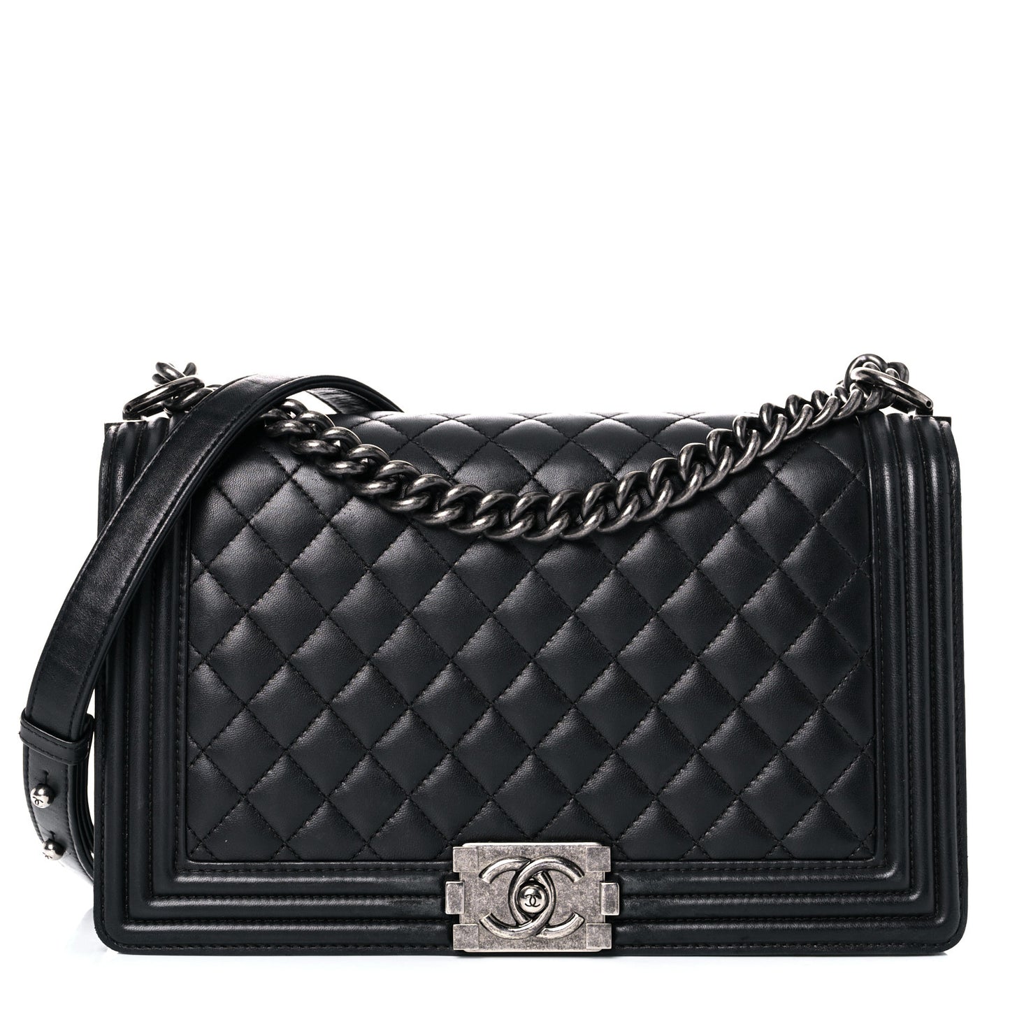 Lambskin Quilted New Medium Boy Flap Black