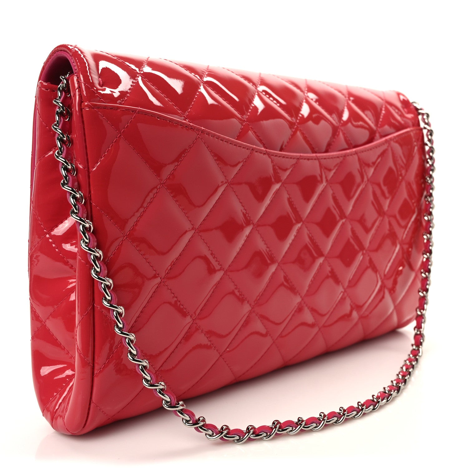Chanel Patent Quilted Clutch with Chain Flap Fuchsia 3 of 11