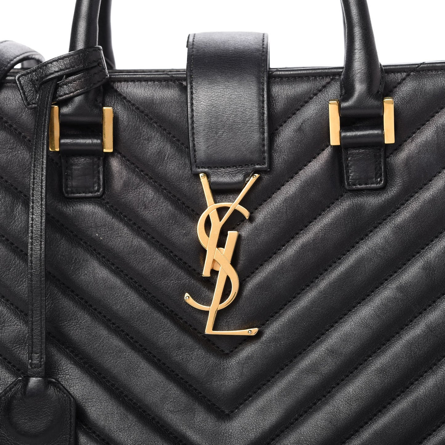 Calfskin Matelasse Chevron Small Monogram Cabas Black