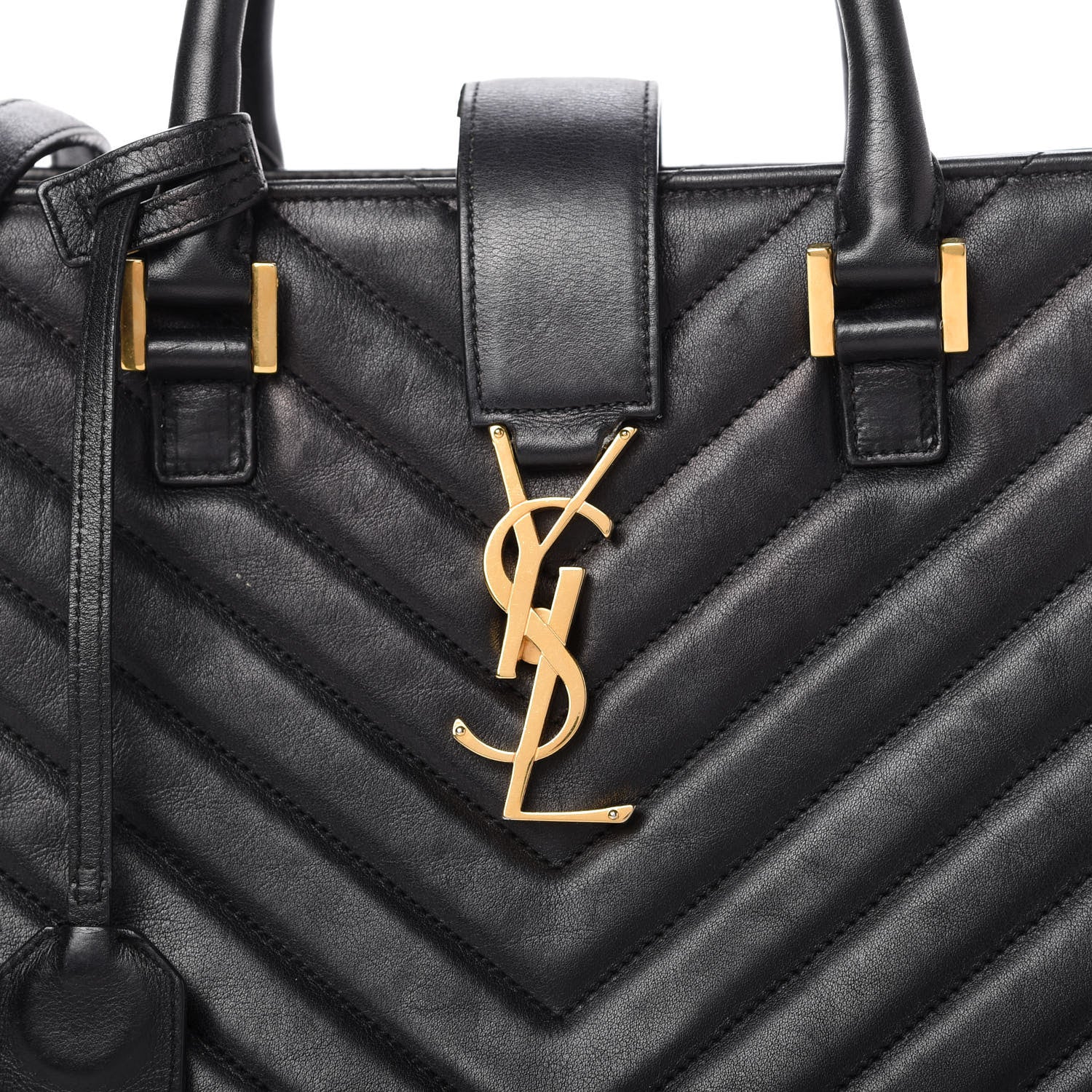 Saint Laurent Calfskin Matelasse Chevron Small Monogram Cabas Black 10 of 11