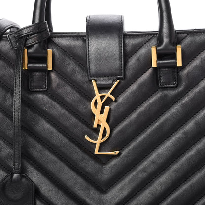 Saint Laurent Calfskin Matelasse Chevron Small Monogram Cabas Black 10 of 11