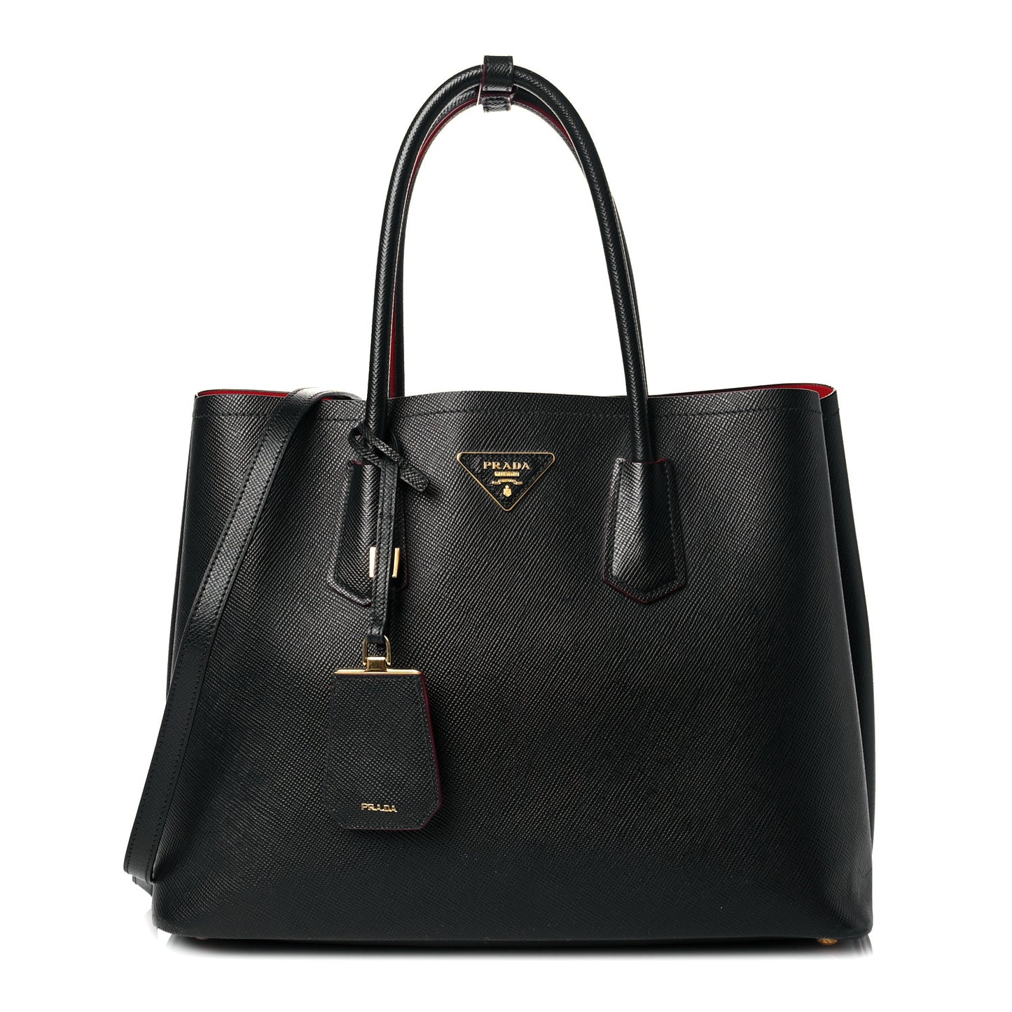 Saffiano Cuir Large Double Bag Black Fuoco
