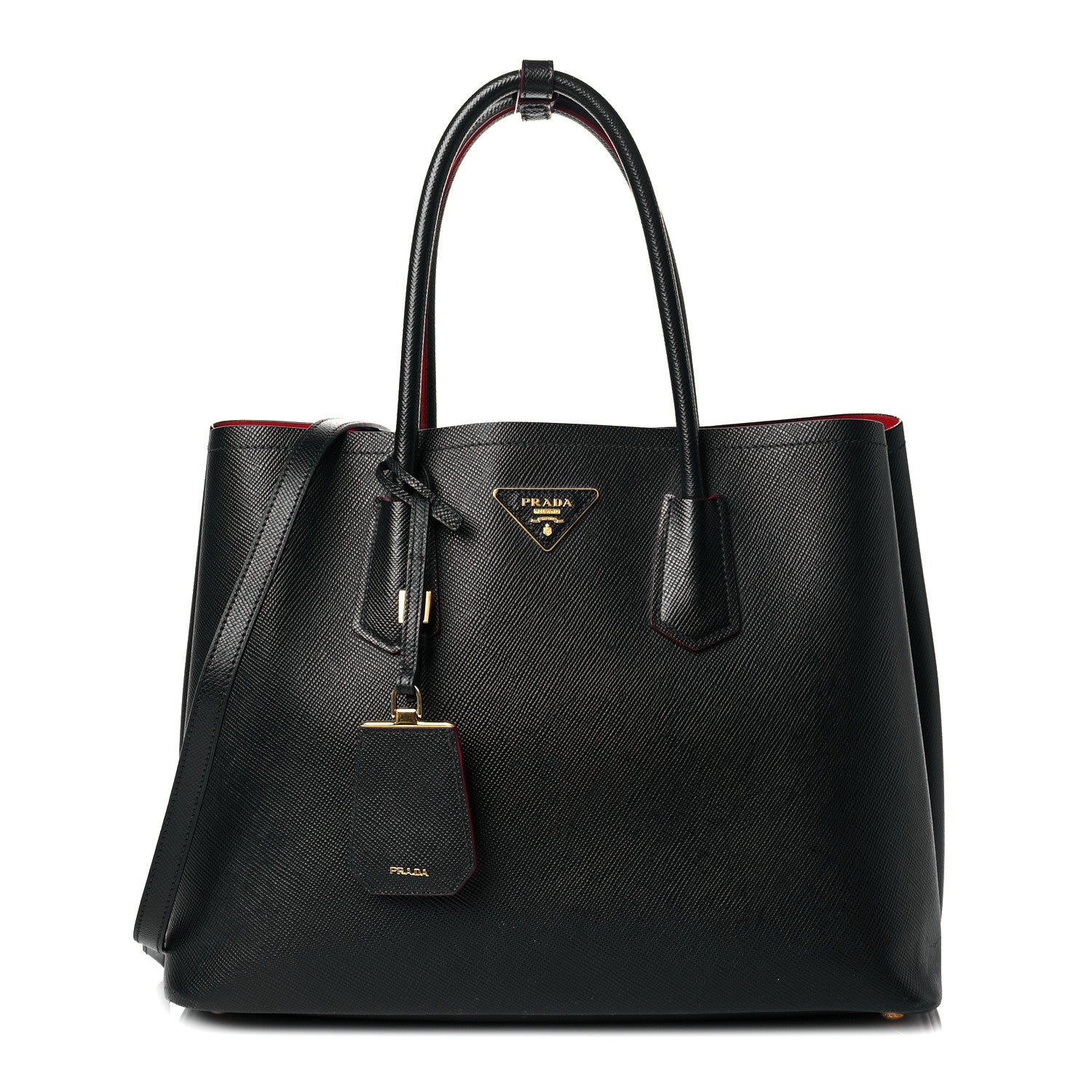 Prada Saffiano Cuir Large Double Bag Black Fuoco 1 of 12