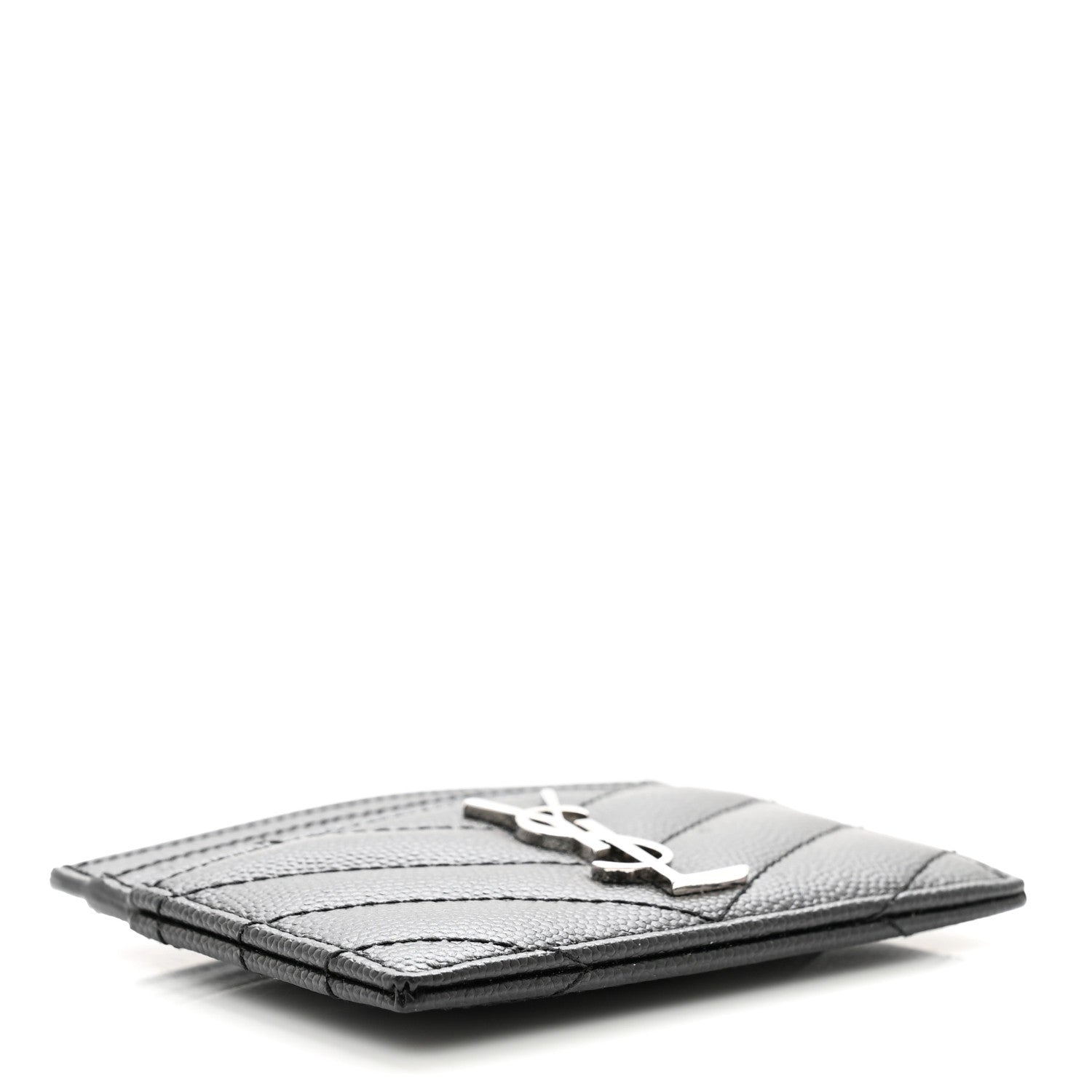 Saint Laurent Grain De Poudre Matelasse Chevron Monogram Credit Card Case Black 4 of 8