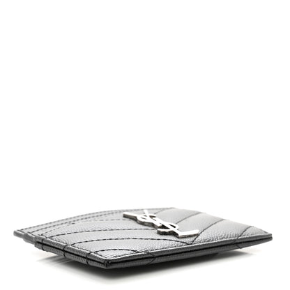 Saint Laurent Grain De Poudre Matelasse Chevron Monogram Credit Card Case Black 4 of 8