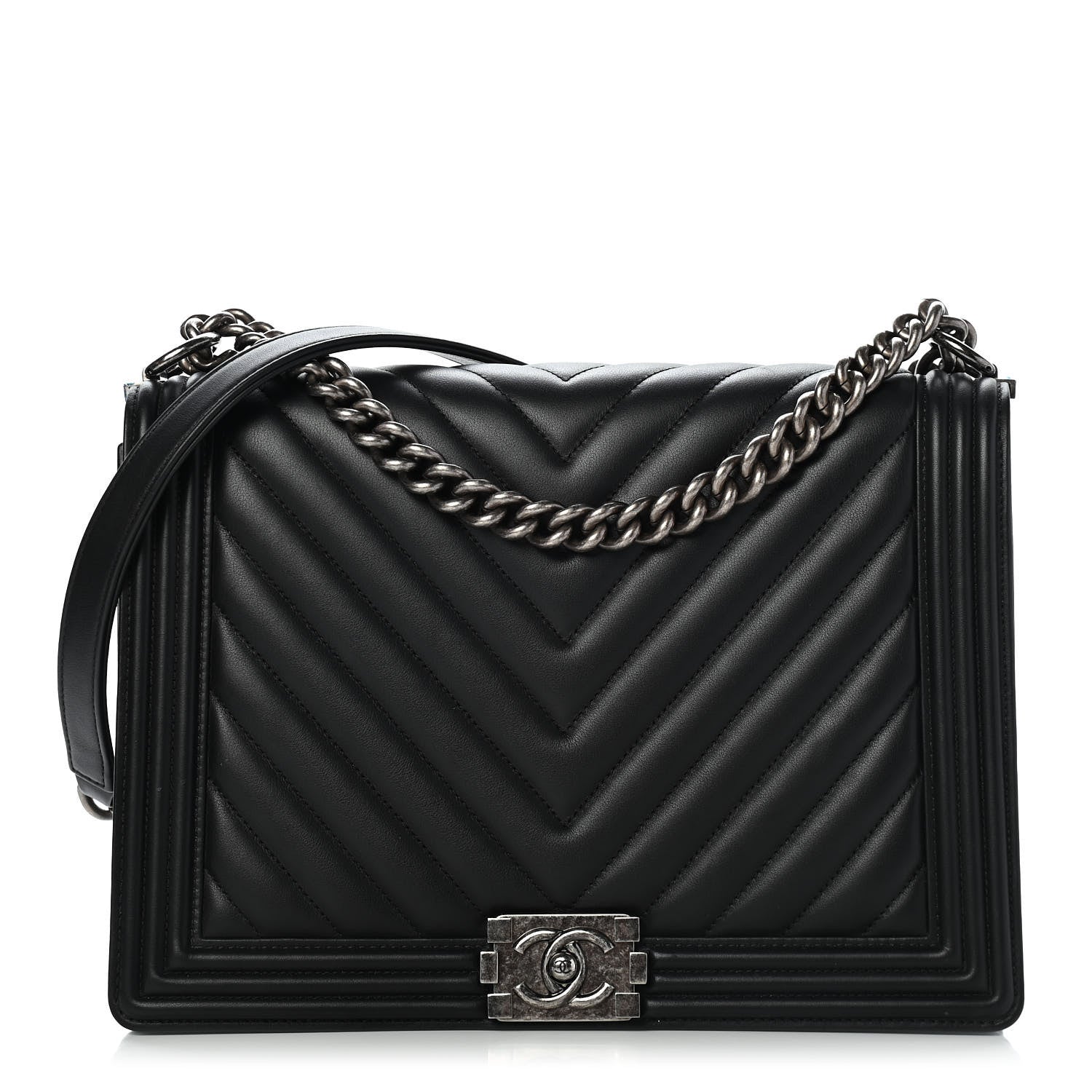 Chanel Calfskin Chevron Quilted Large Boy Flap Black 1 of 8