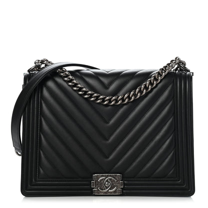 Chanel Calfskin Chevron Quilted Large Boy Flap Black 1 of 8
