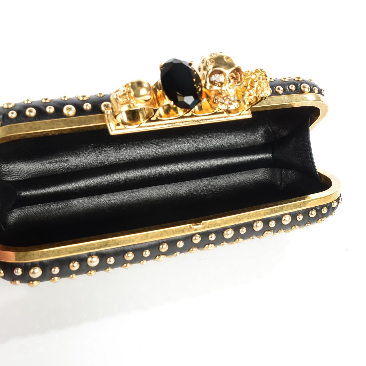 Nappa Studded Skull Knuckle Duster Clutch Black