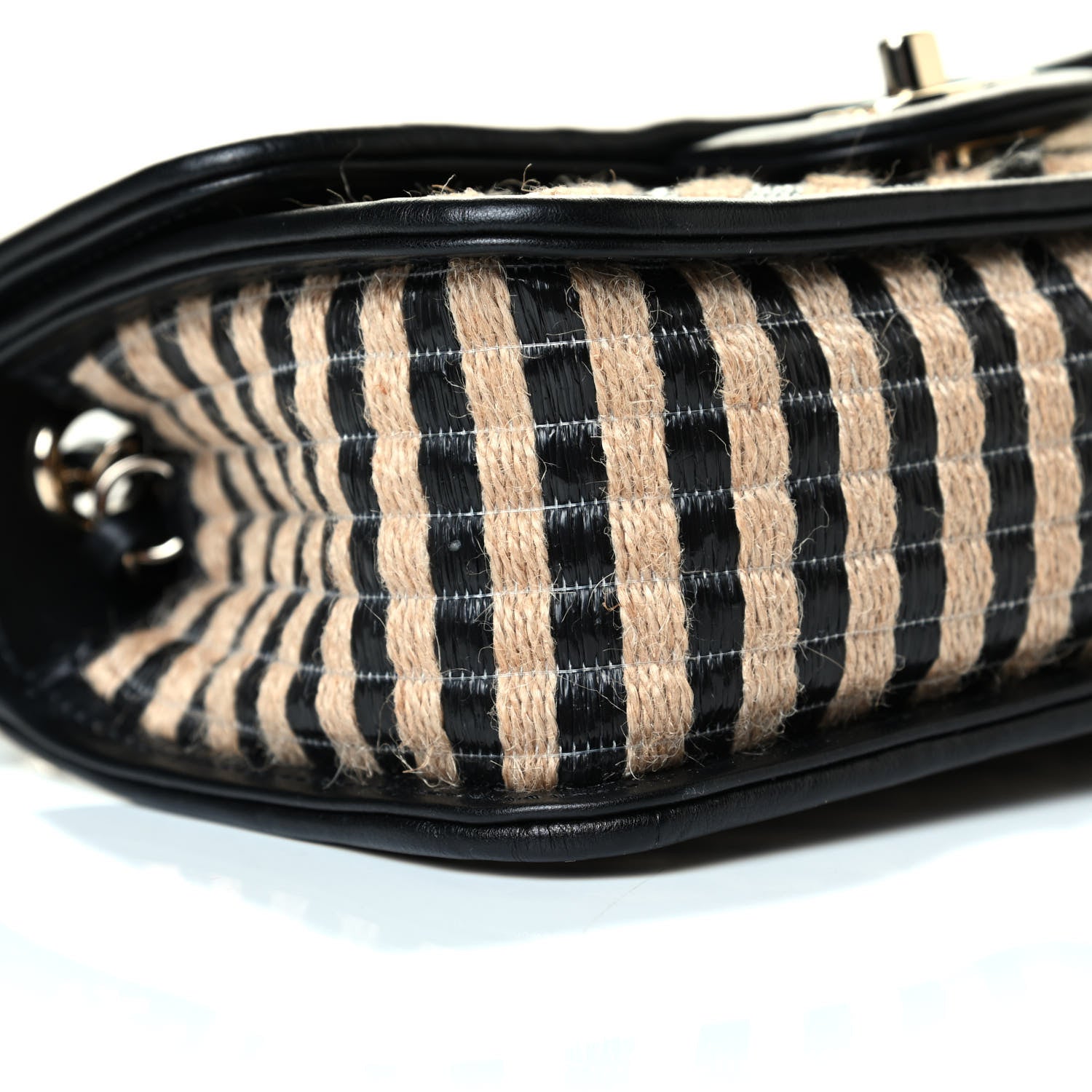 Chanel Raffia Jute Striped Mini Urban Jungle Flap Black Beige 7 of 7