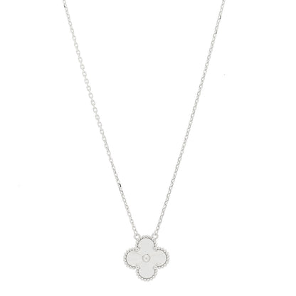 Van Cleef & Arpels 18K White Gold Guilloche Vintage Alhambra Pendant Necklace 1 of 6