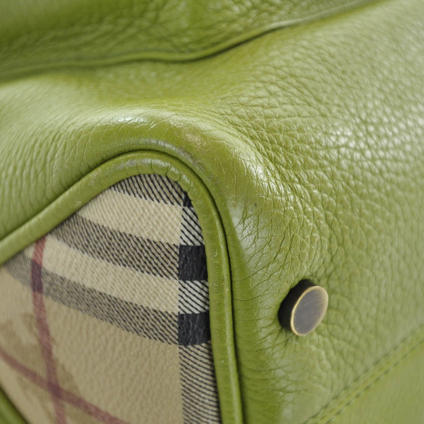 Leather Haymarket Check Horn Toggle Shoulder Bag Green