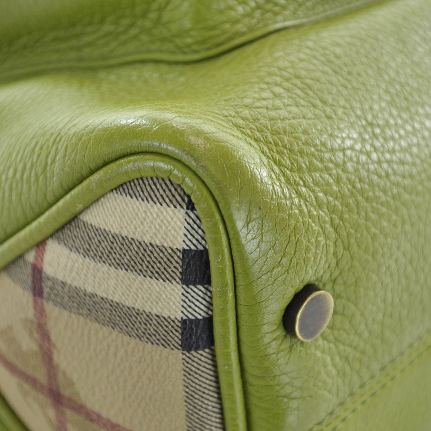 Burberry Leather Haymarket Check Horn Toggle Shoulder Bag Green 15 of 17
