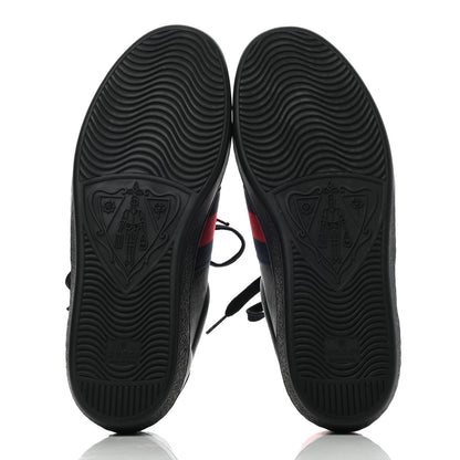 Gucci Miro Soft Calfskin Laminated Ayers Web Bee Embroidered Mens Ace Sneakers 8.5 Black Red Flame Night 5 of 10