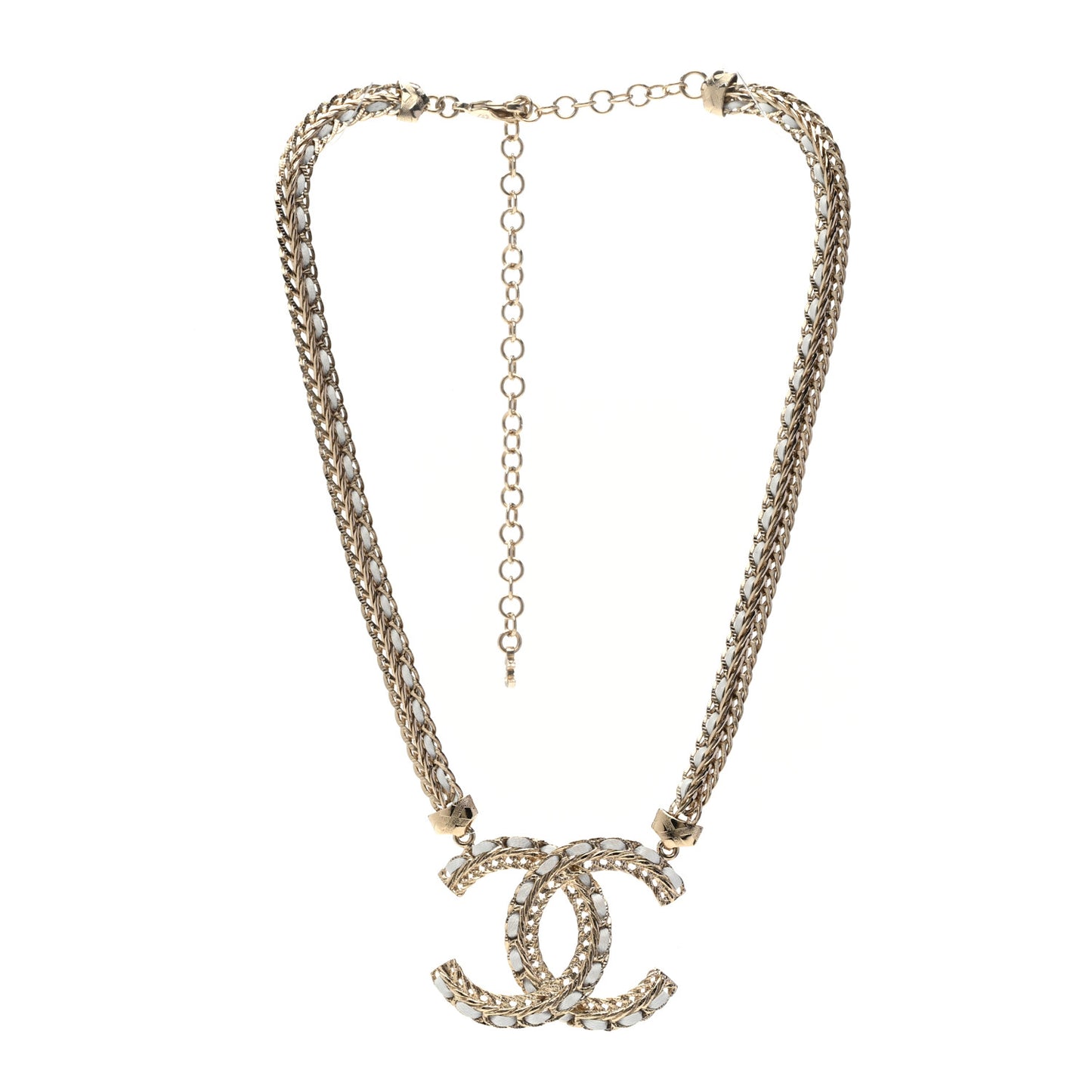 Metal Lambskin CC Chain Necklace Gold White