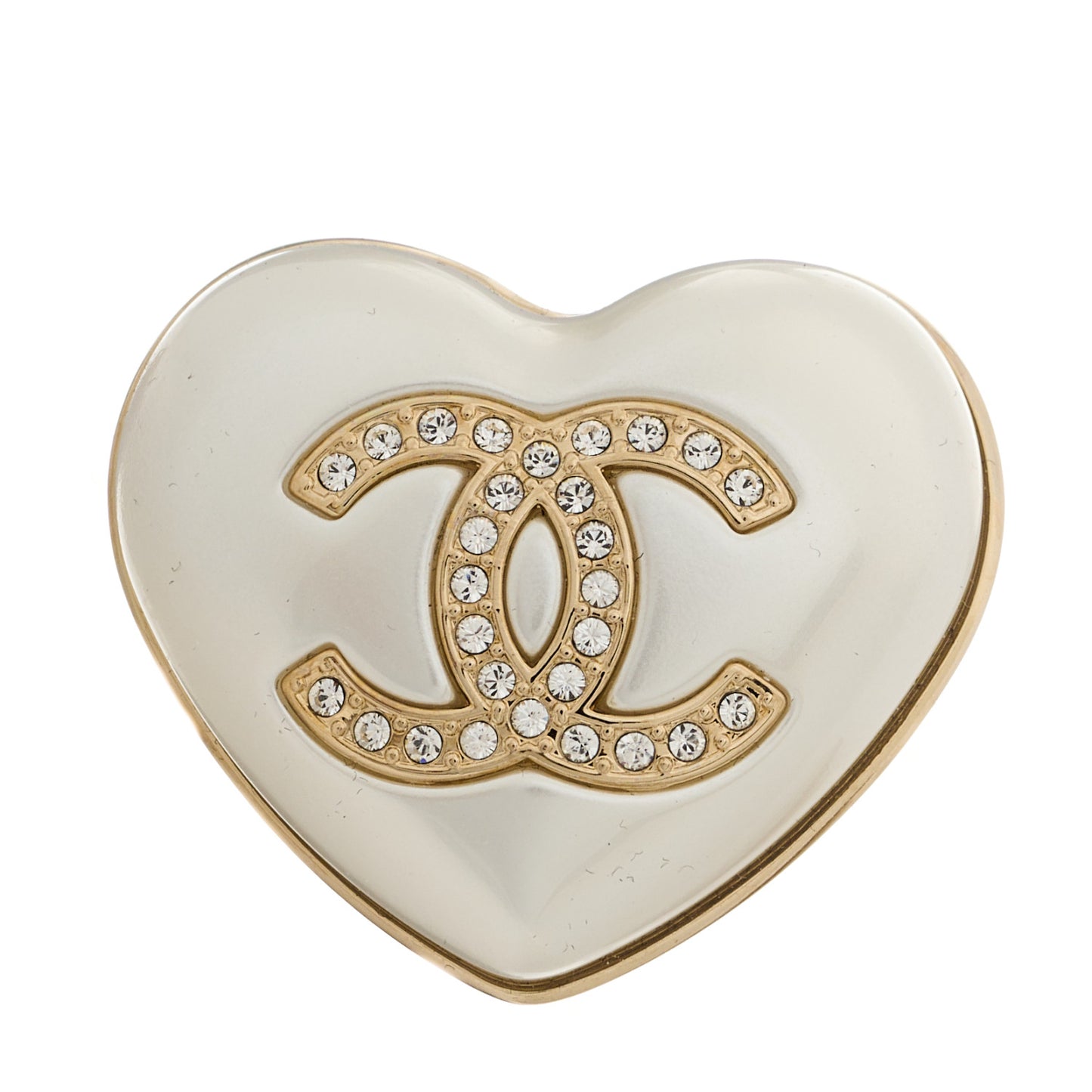 Resin Crystal CC Heart Brooch Pearly White Gold