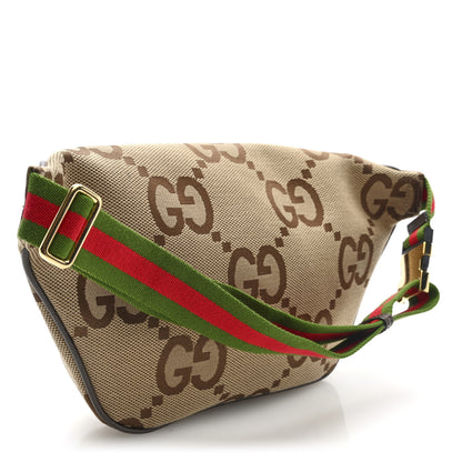 Gucci Monogram Jumbo GG Textured Dollar Calfskin Web Belt Bag Camel Ebony New Acero 3 of 9