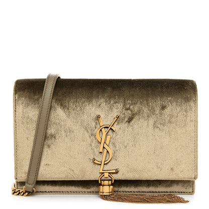 Saint Laurent SAINT LAURENT Velvet Medium Classic Monogram Kate Tassel Satchel Olive 1 of 9