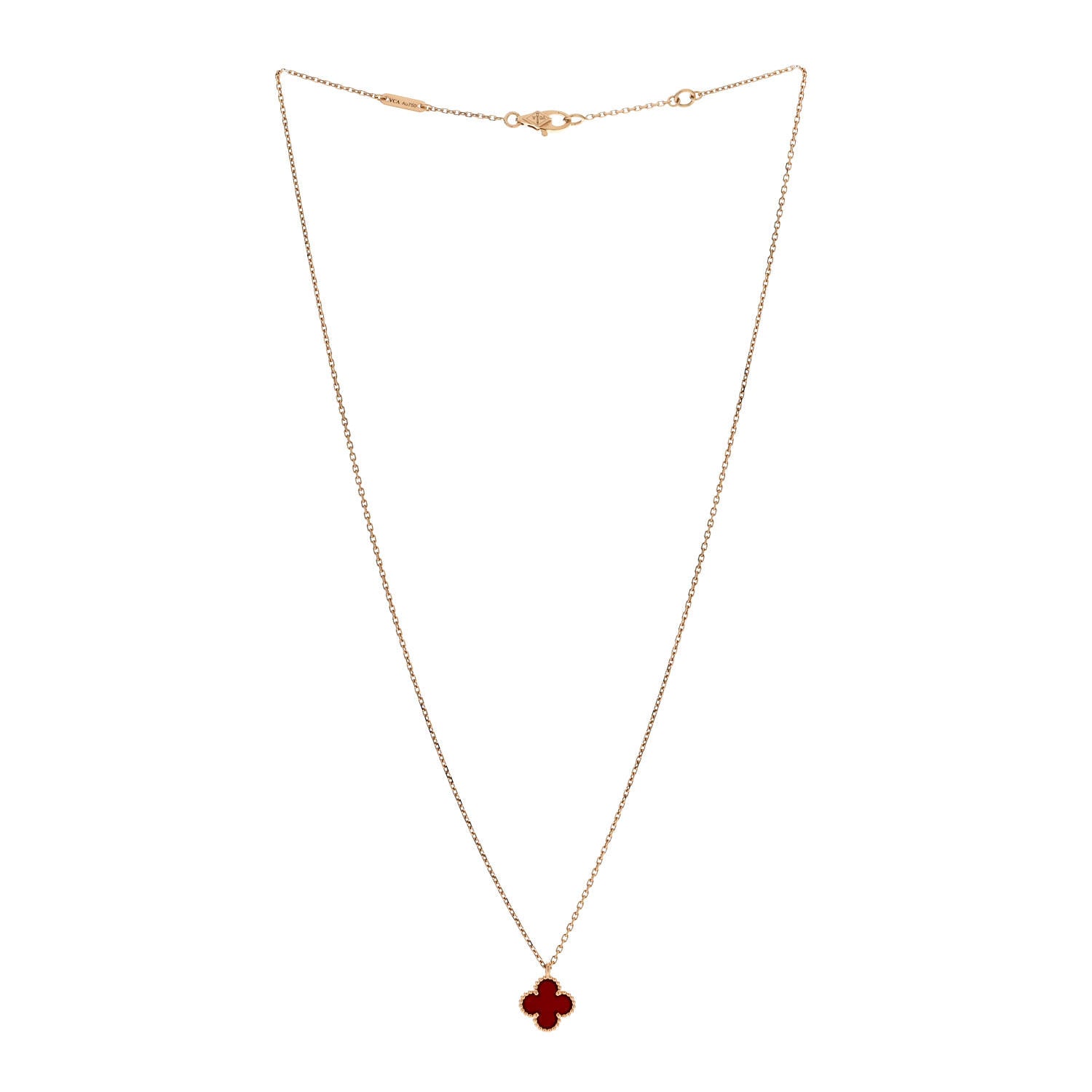 Van Cleef & Arpels 18K Rose Gold Carnelian Sweet Alhambra Pendant Necklace 4 of 6