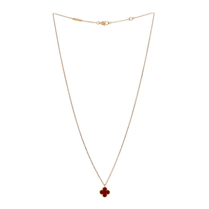 Van Cleef & Arpels 18K Rose Gold Carnelian Sweet Alhambra Pendant Necklace 4 of 6