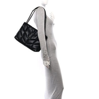 Saint Laurent Lambskin Quilted Monogram Monochrome Medium Loulou Puffer Chain Satchel Black 2 of 10