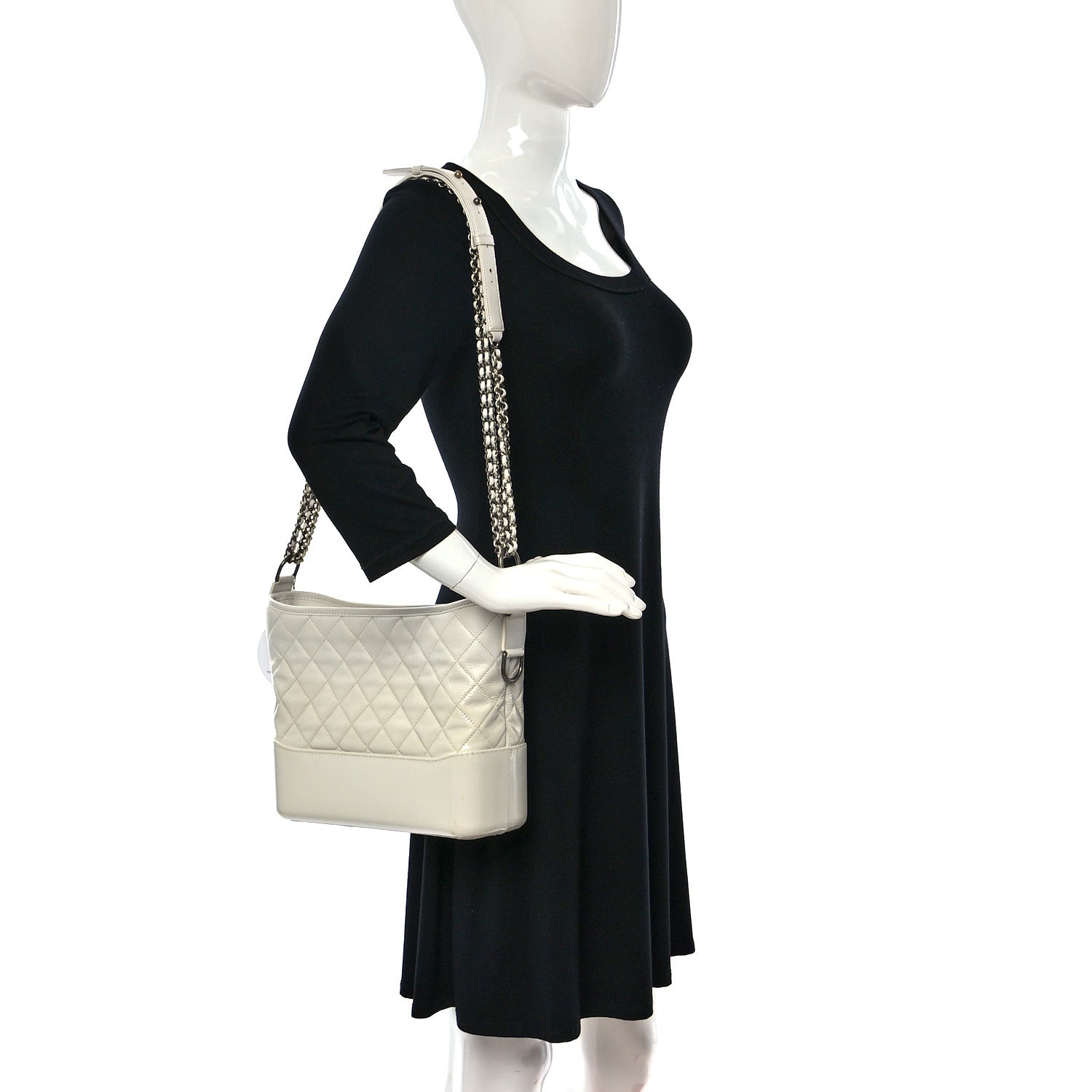 Chanel Patent Goatskin Quilted Medium Gabrielle Hobo White 2 of 15