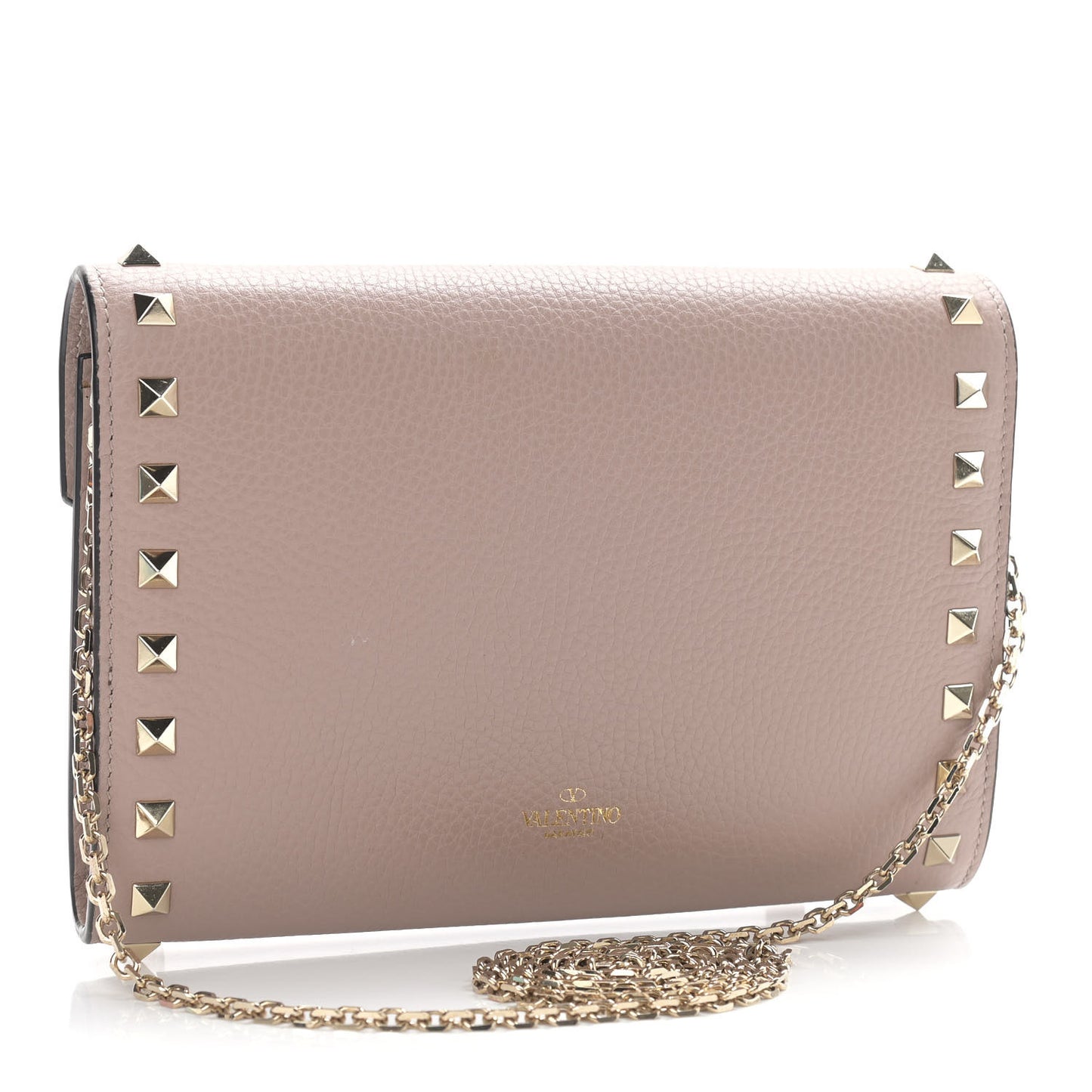 Pebbled Calfskin Rockstud Envelope Wallet on Chain Poudre