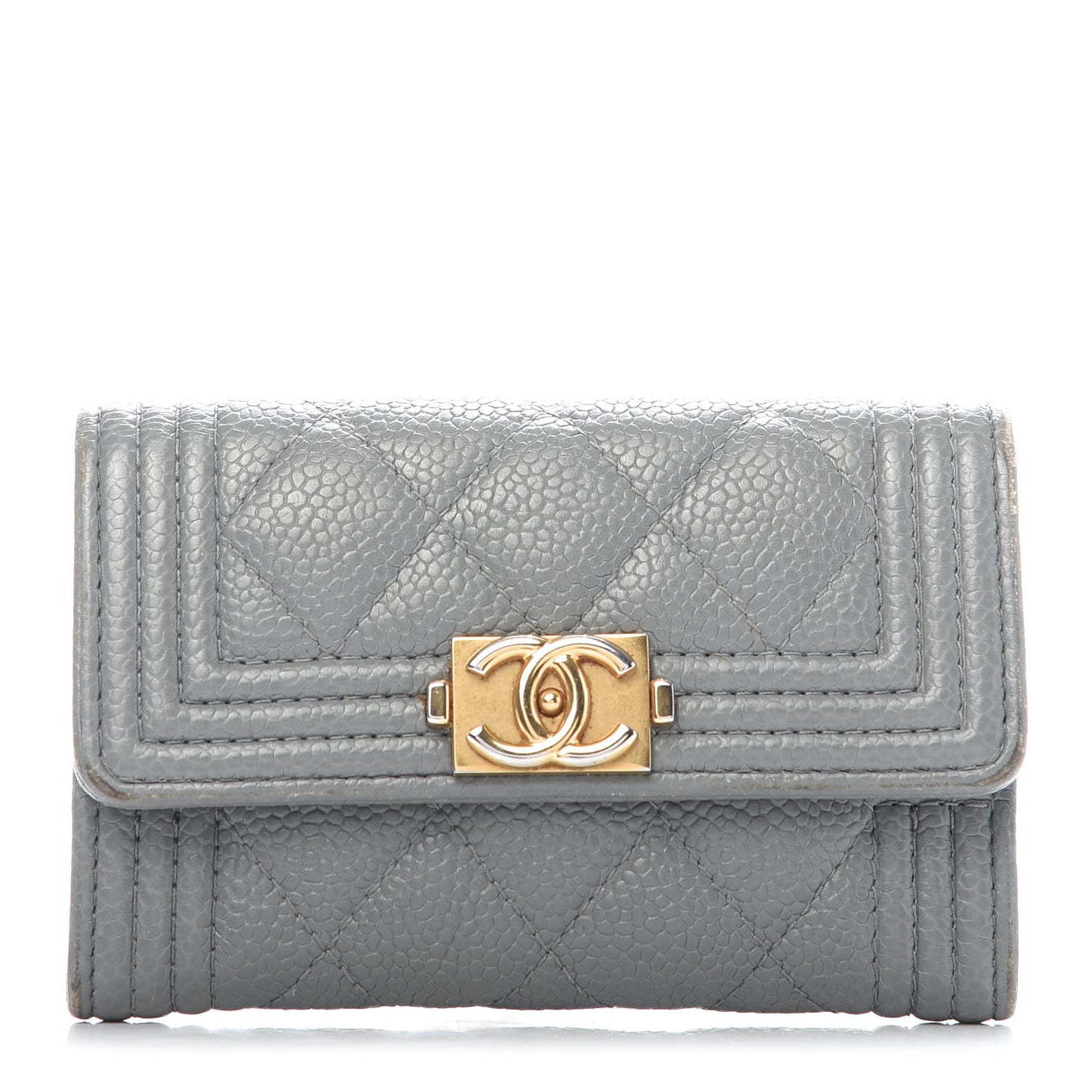 Caviar Quilted Boy Flap Card Holder Grey