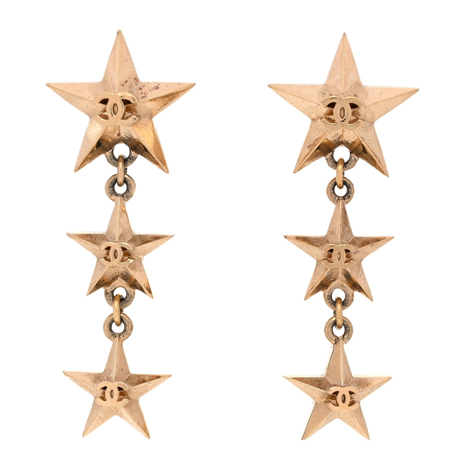Chanel Metal CC Triple Star Drop Earrings Gold 1 of 4