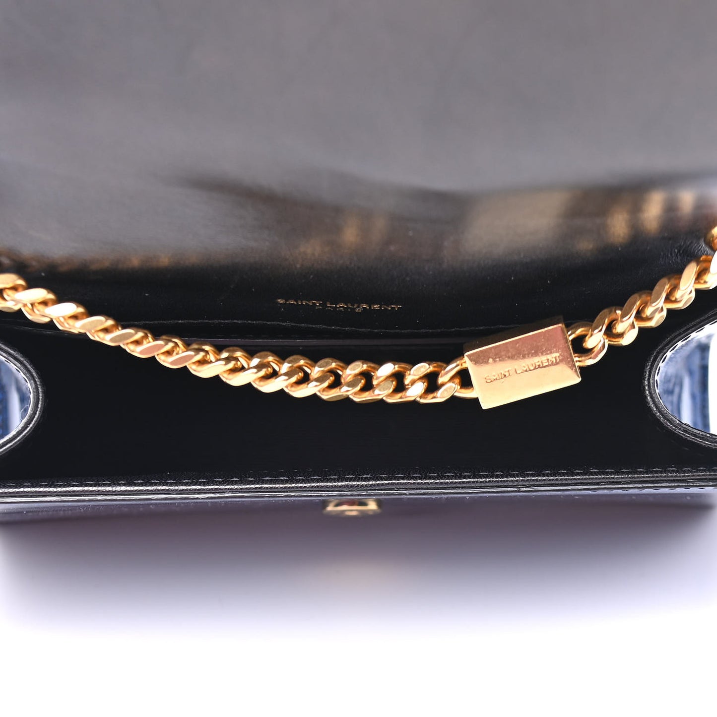 Glitter Patent Small Monogram Kate Satchel Cobalt