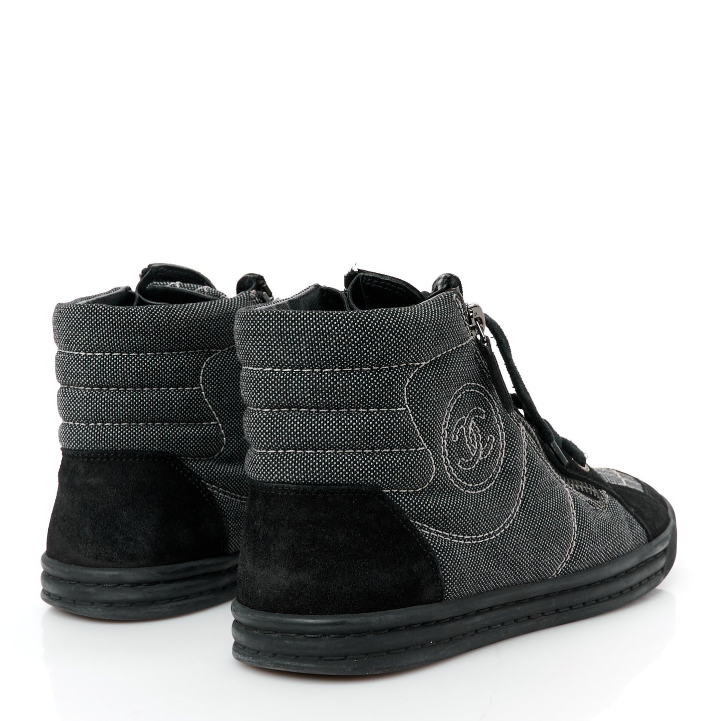 Toile Suede Calfskin CC High Top Sneakers 38 Black